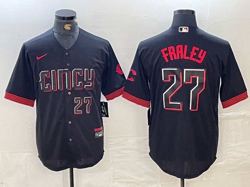 Men Cincinnati Reds #27 Fraley Black City Edition Nike 2024 MLB Jersey style 5